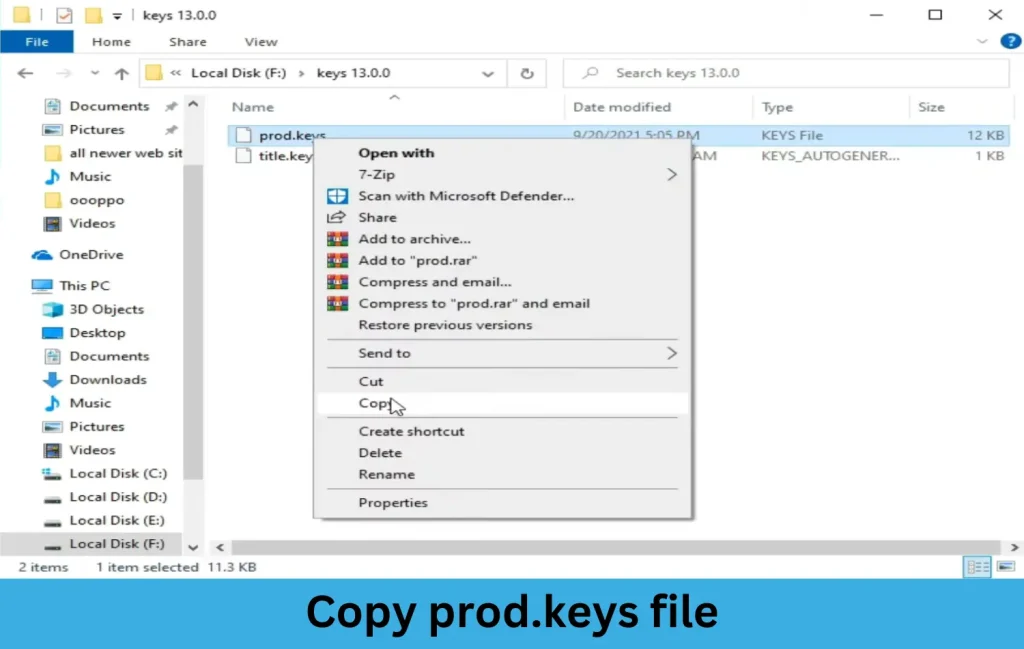 Copying prod.keys file