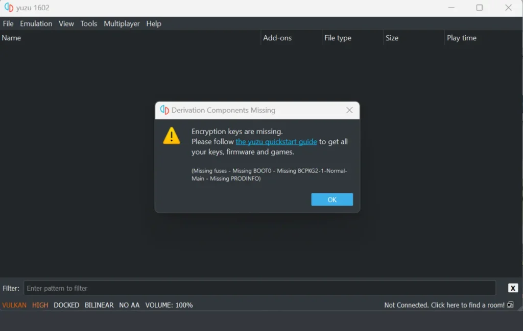 Yuzu encryption keys are missing